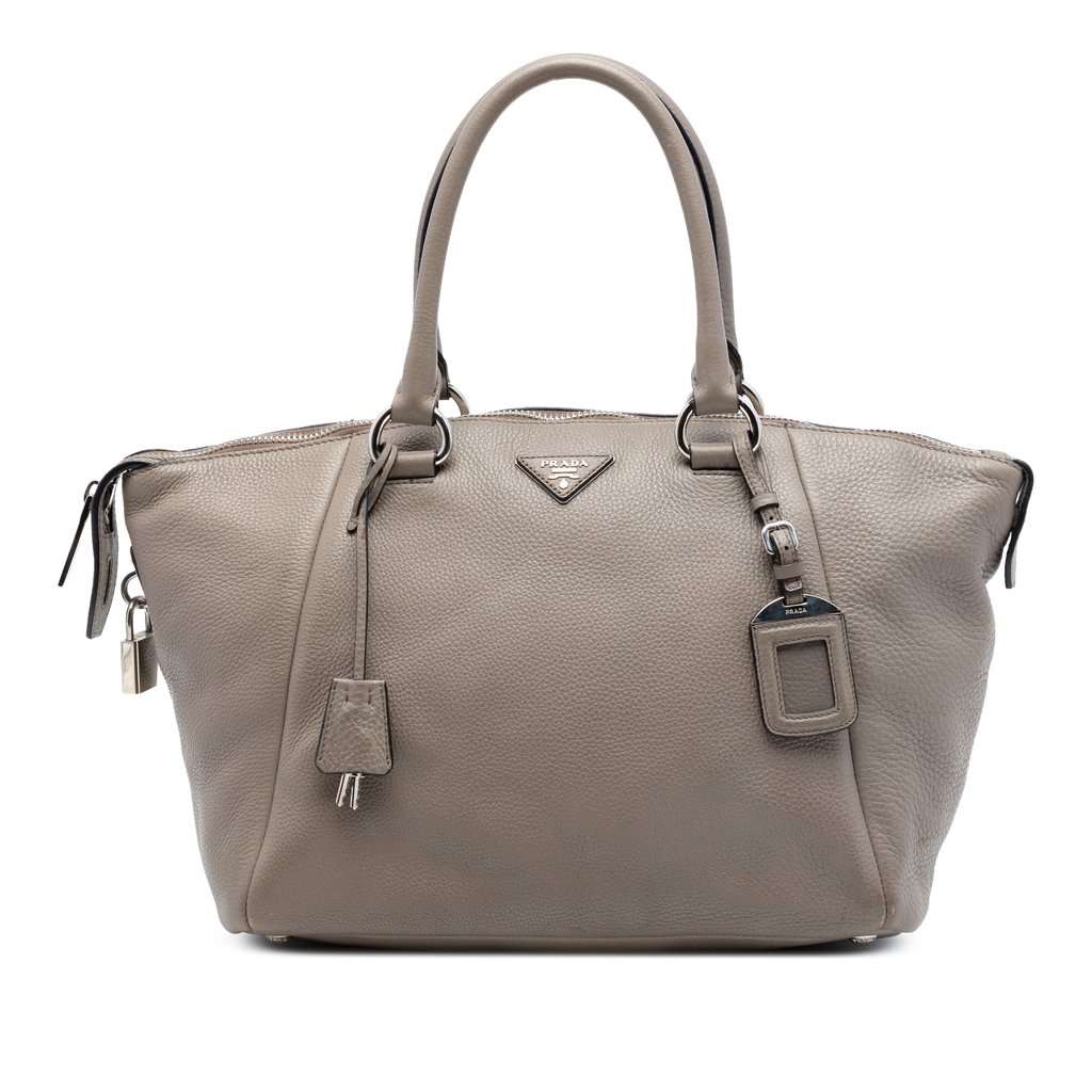 Prada Vitello Daino Double Handle Bag Brown Leather Very good condition - Front View