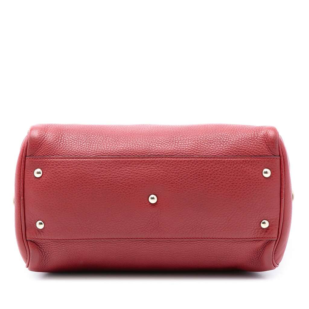 Gucci Medium Calfskin Bamboo Shopper Boston Bag Red Leather Very good condition - Inside View