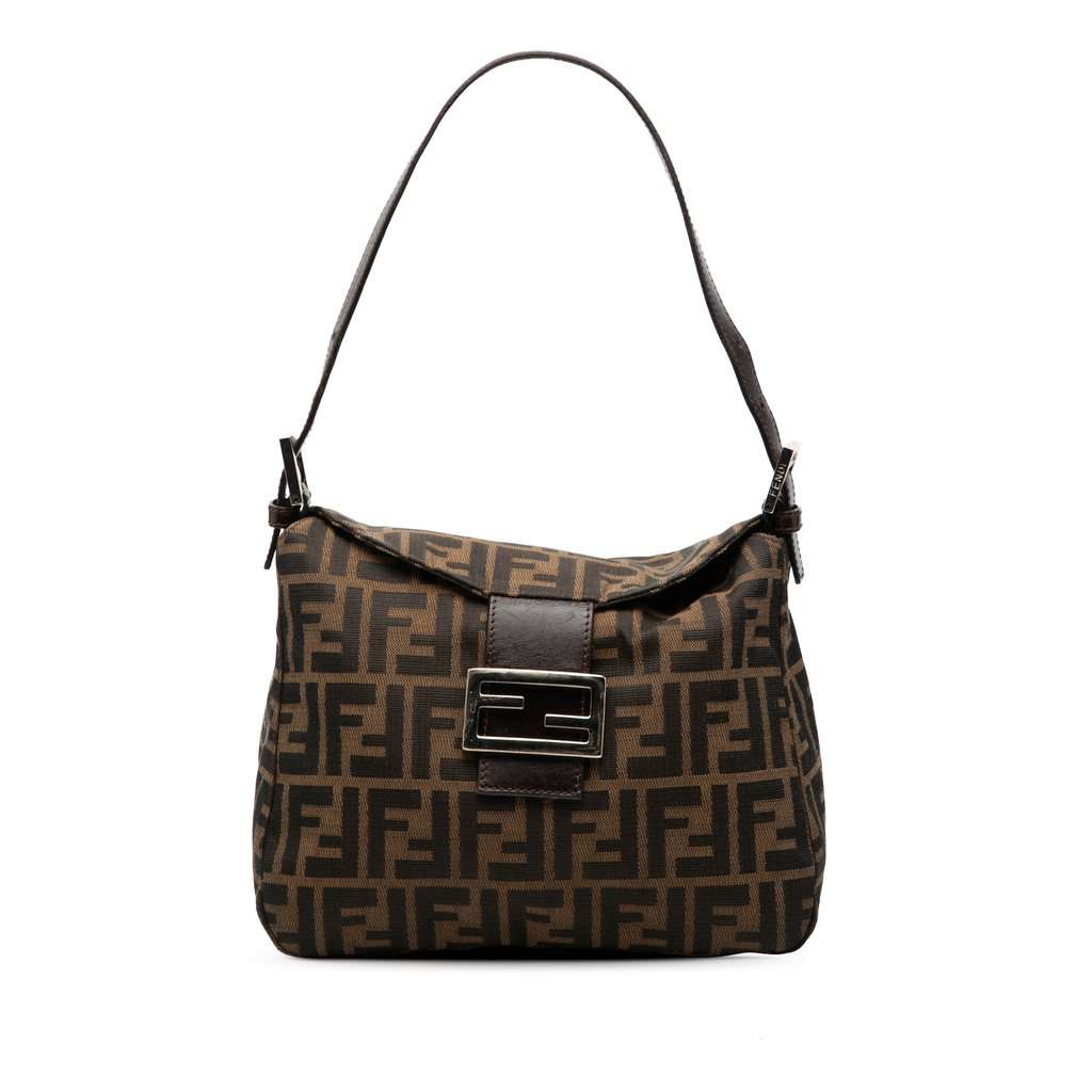 Fendi Zucca Canvas Double Flap Shoulder Bag Brown Very good condition - Front View