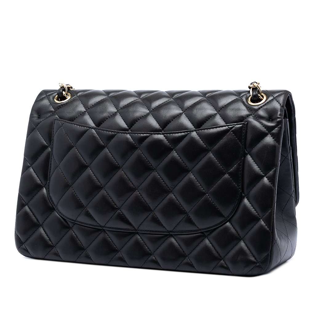 Chanel Jumbo Classic Lambskin Double Flap Black Leather Very good - Back View