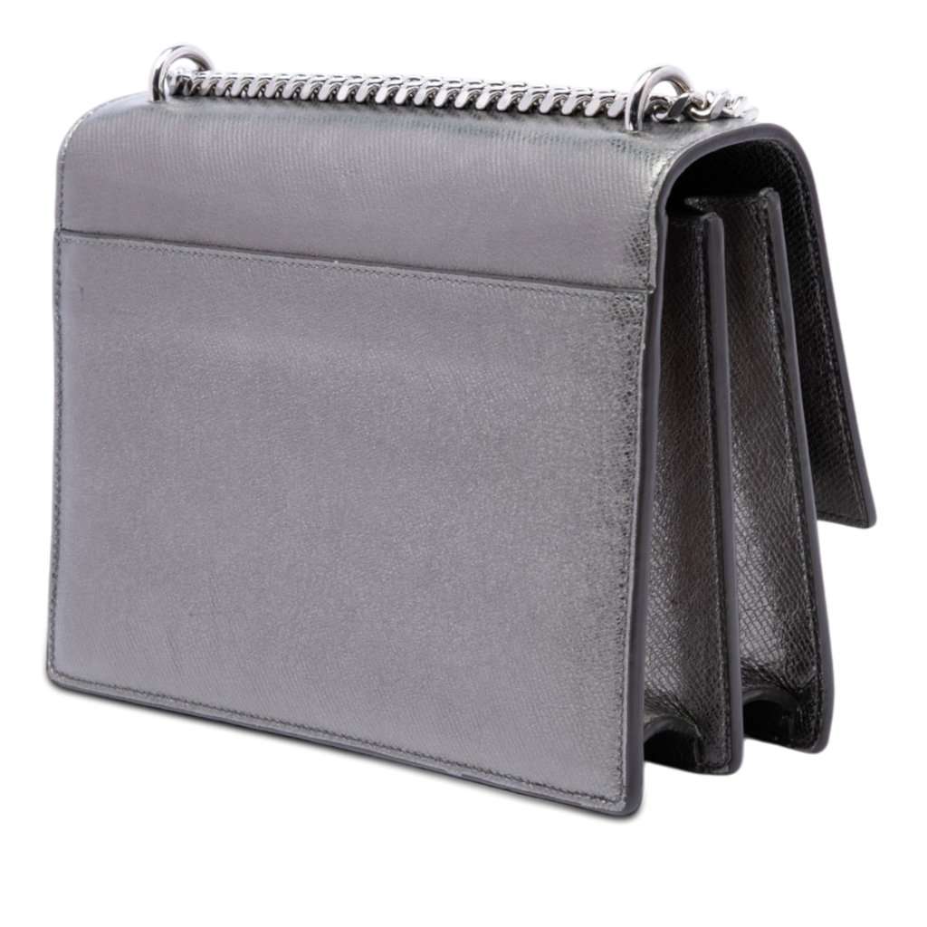Saint Laurent Medium Metallic Calfskin Monogram Sunset Crossbody Silver Leather Very good condition - Back View