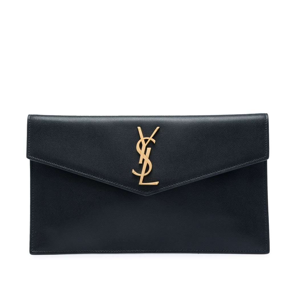 Saint Laurent Grain de Poudre Uptown Pouch Black Leather Very good - Front View