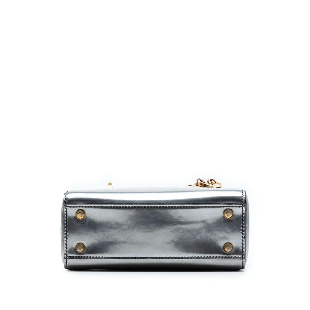 Dior Mini Metallic Patent Lady Dior Silver Leather Very good condition - Inside View