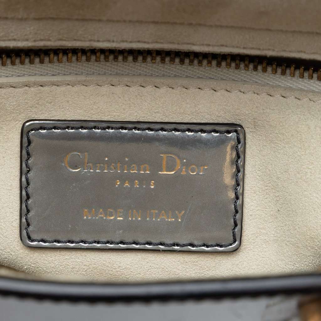 Dior Mini Metallic Patent Lady Dior Silver Leather Very good condition - Box View