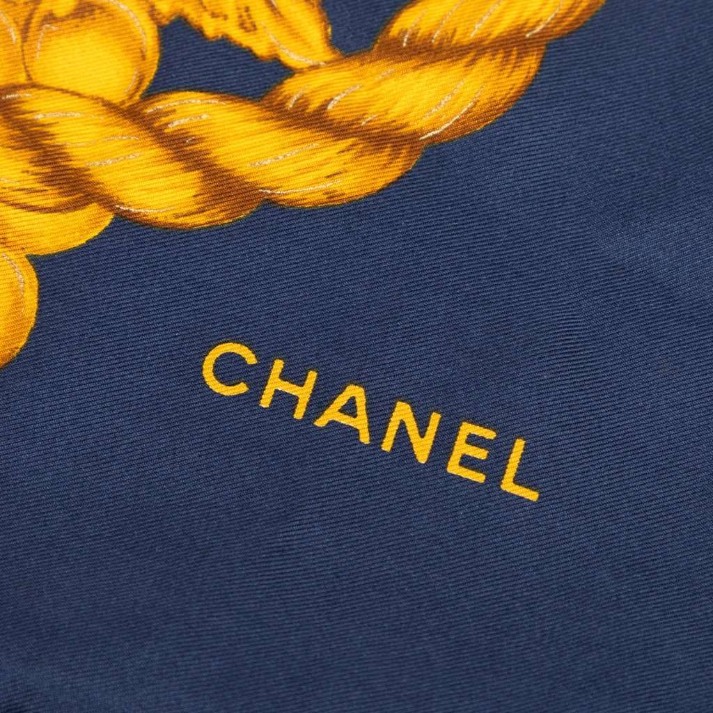 Chanel Golden Rope Tassel Grape Silk Scarf Blue Very good - Back View