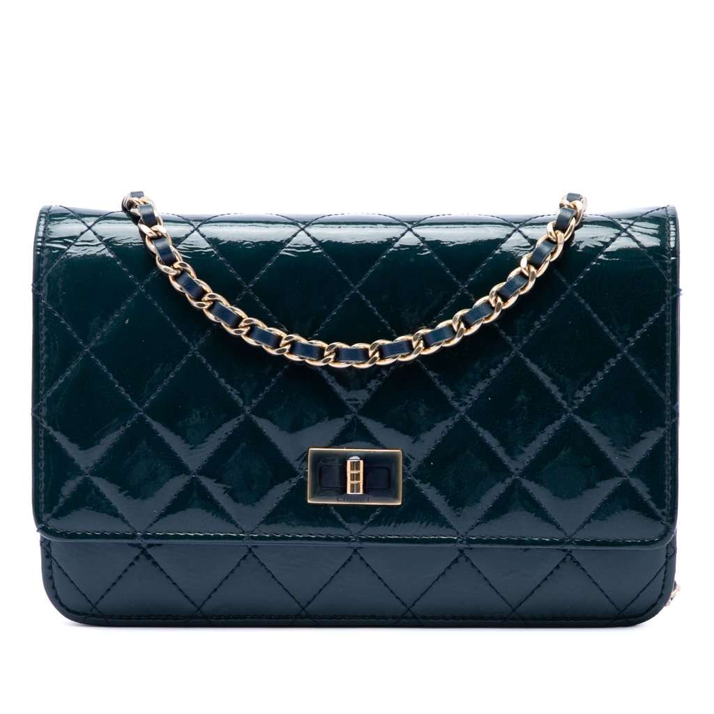 Chanel Quilted Patent Reissue 2.55 Wallet On Chain Blue Leather Very good - Front View