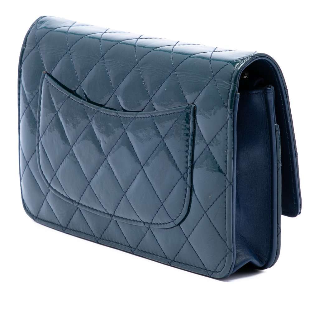 Chanel Quilted Patent Reissue 2.55 Wallet On Chain Blue Leather Very good - Back View