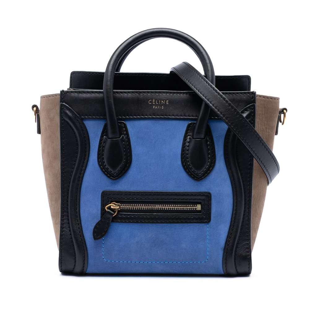 Celine Nano Tricolor Nubuck and Calfskin Luggage Tote Blue Leather Very good condition - Front View
