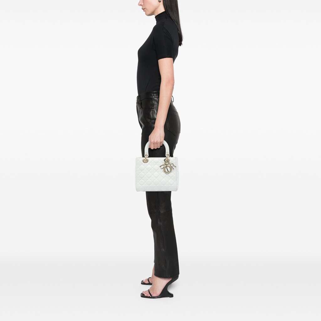 Dior Medium Lambskin Cannage Lady Dior White Leather Very good - Box View