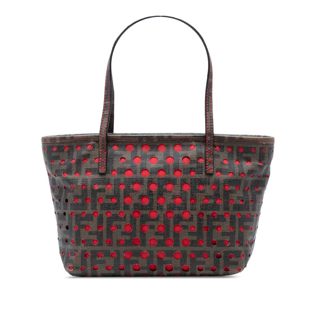 Fendi Small Perforated Zucca Spalmati Roll Tote Brown Very good - Front View