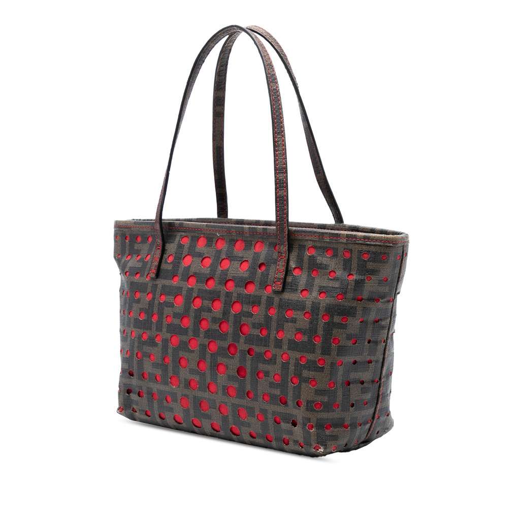 Fendi Small Perforated Zucca Spalmati Roll Tote Brown Very good - Back View