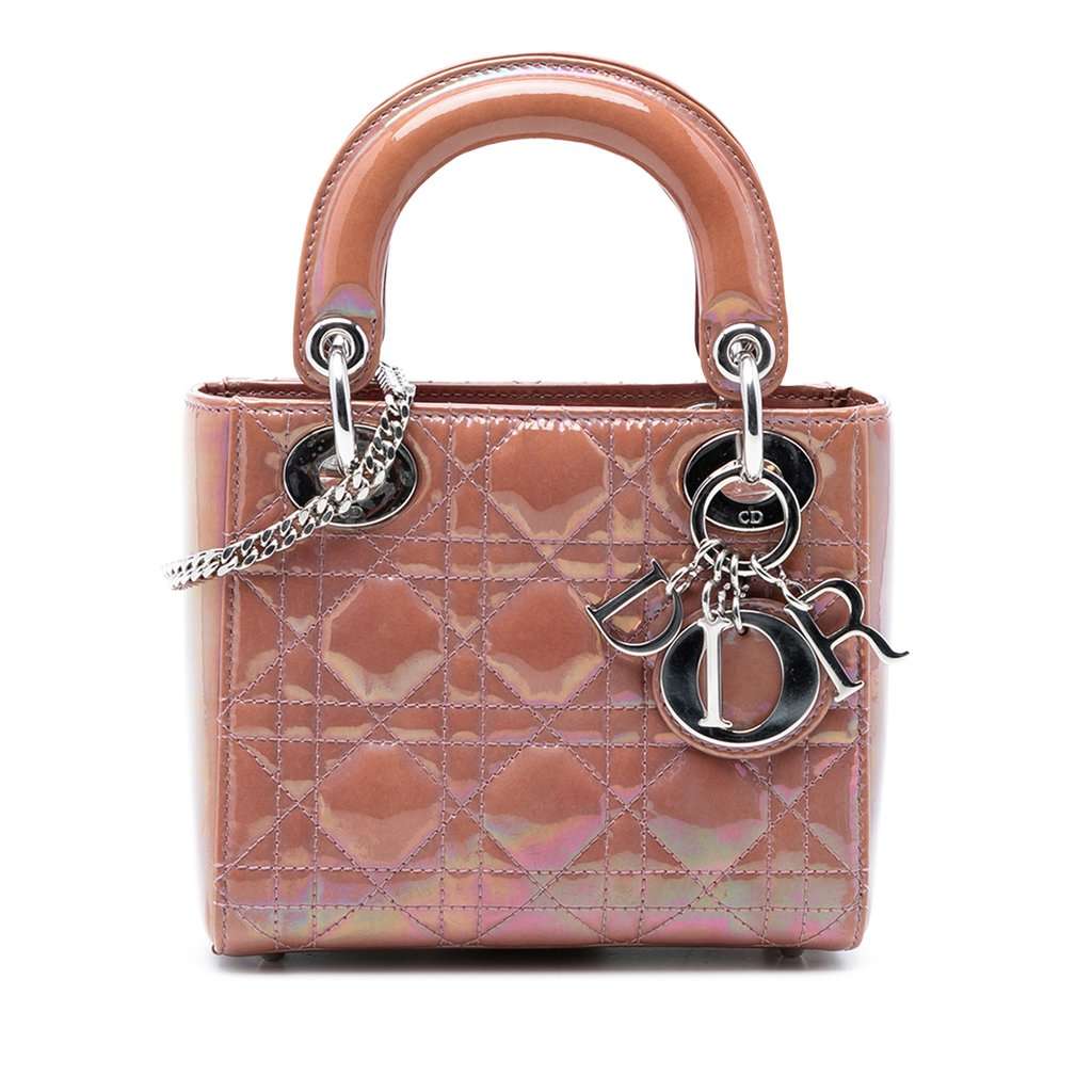 Dior Mini Iridescent Patent Cannage Lady Dior Pink Leather Very good condition - Front View