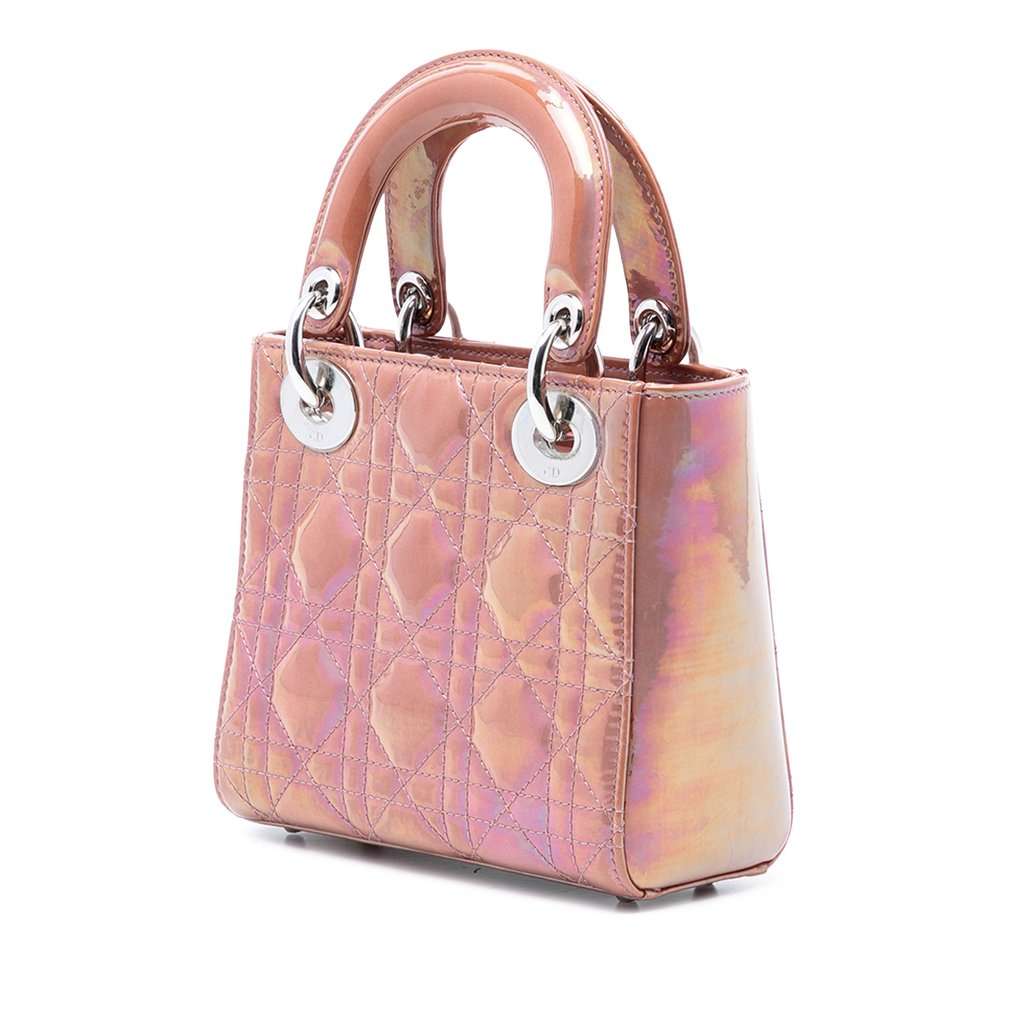 Dior Mini Iridescent Patent Cannage Lady Dior Pink Leather Very good condition - Back View