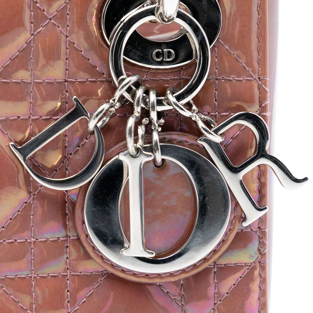 Dior Mini Iridescent Patent Cannage Lady Dior Pink Leather Very good condition - Box View