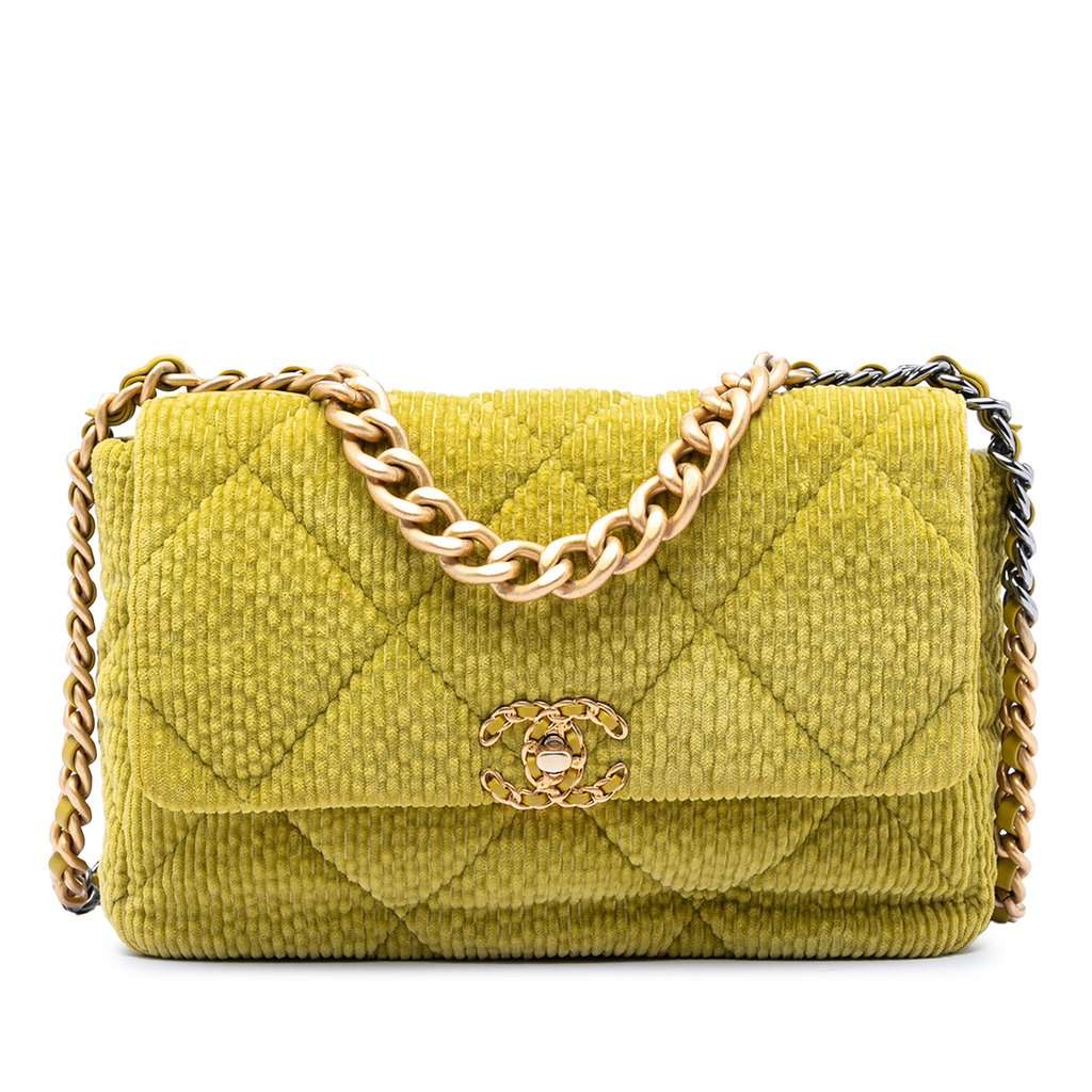 Chanel Large Corduroy 19 Flap Green Very good condition - Front View