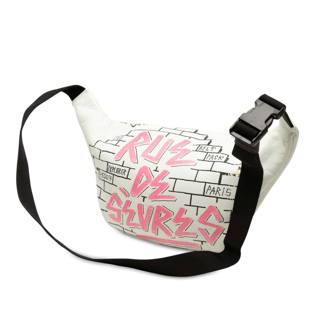 Balenciaga Lambskin Graffiti Explorer Belt Bag White Leather Very good - Back View