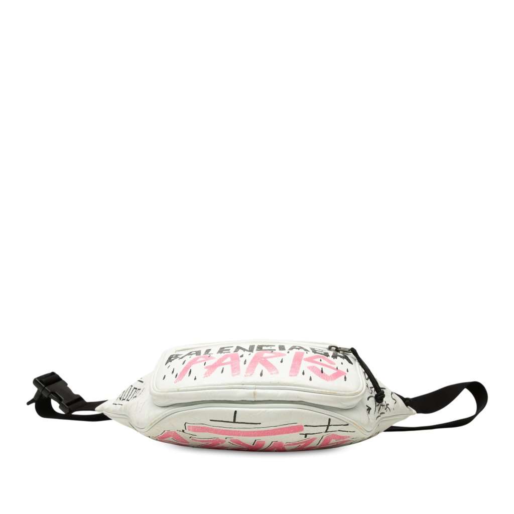 Balenciaga Lambskin Graffiti Explorer Belt Bag White Leather Very good - Inside View