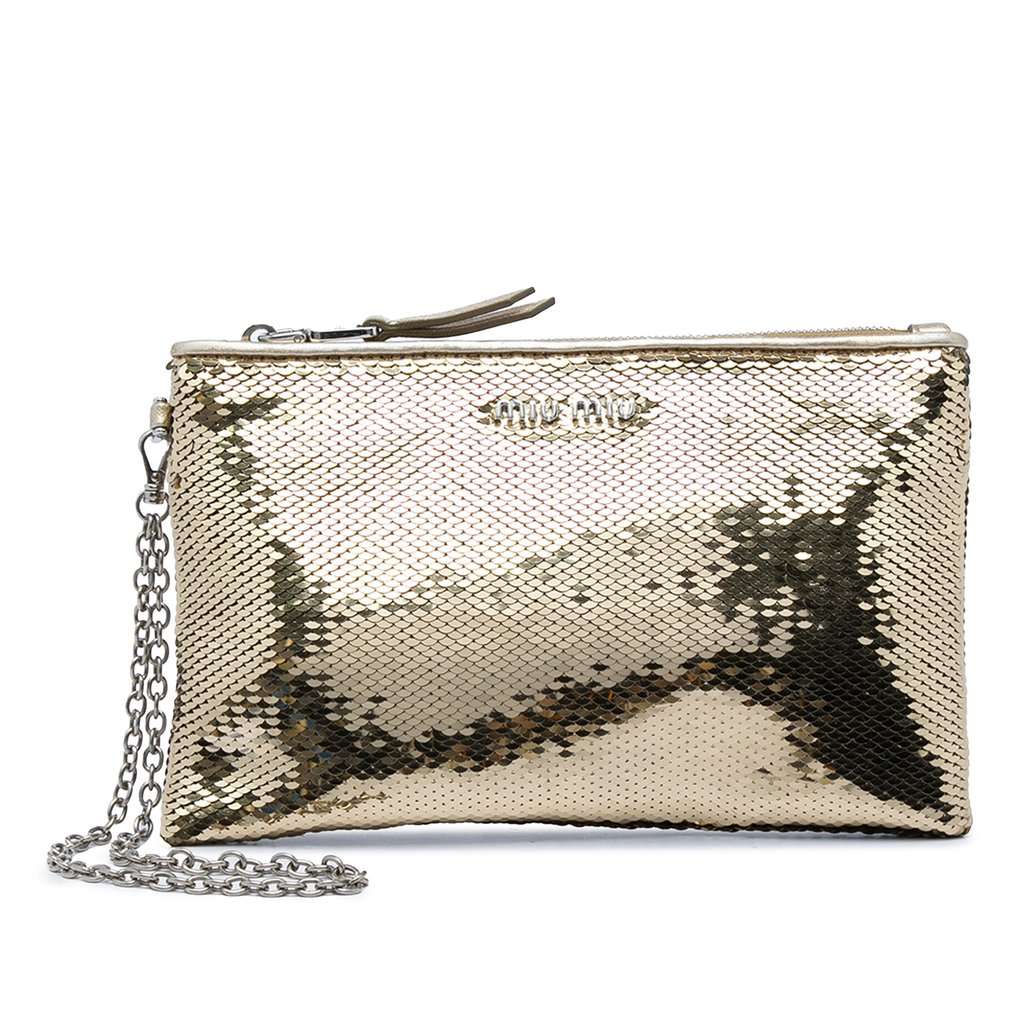 Miu Miu Metallic Sequin Clutch Gold Very good - Front View