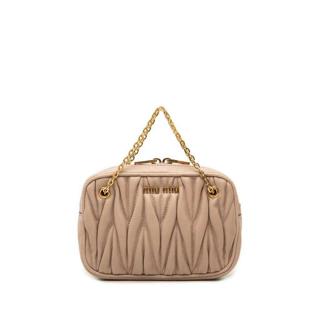 Miu Miu Matelasse Nappa Pouch with Chain Brown Leather Very good - Front View