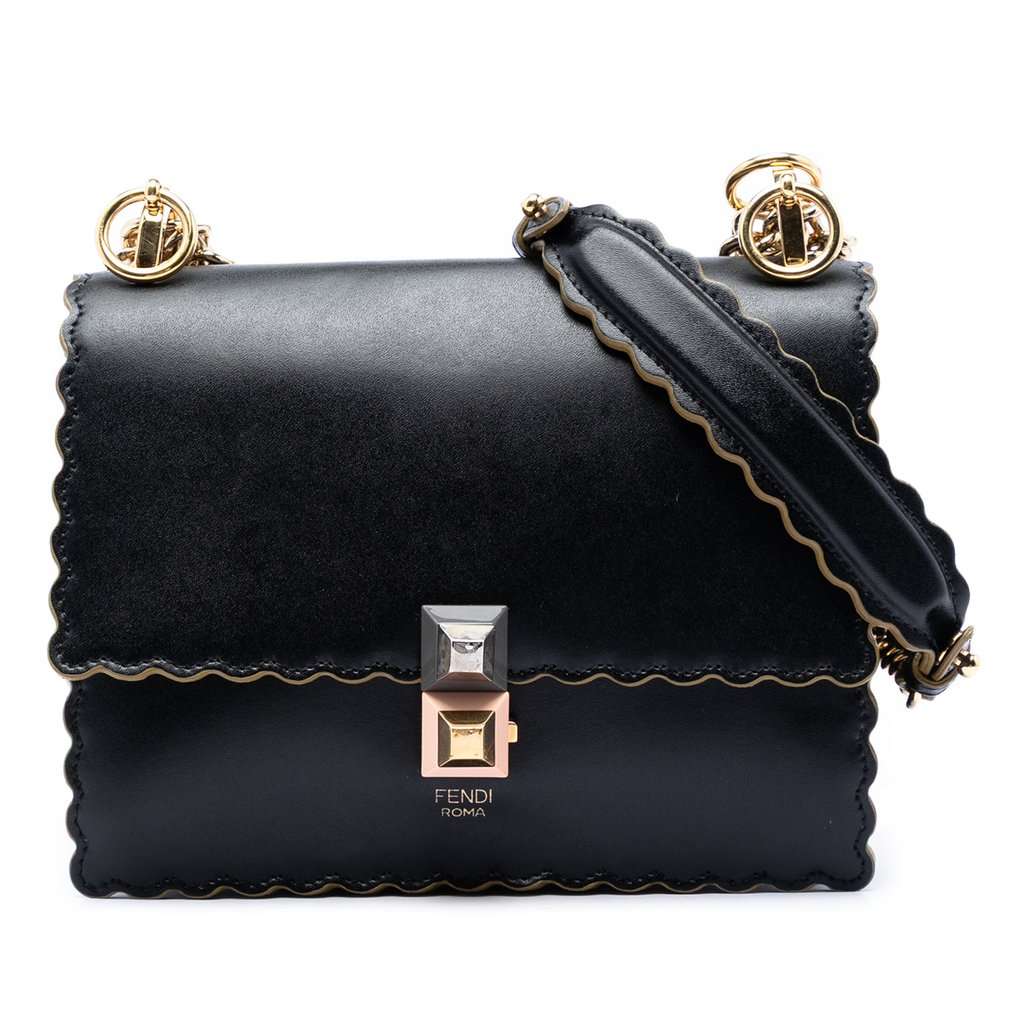 Fendi Small Scalloped Leather Kan I Crossbody Black Leather Very good - Front View