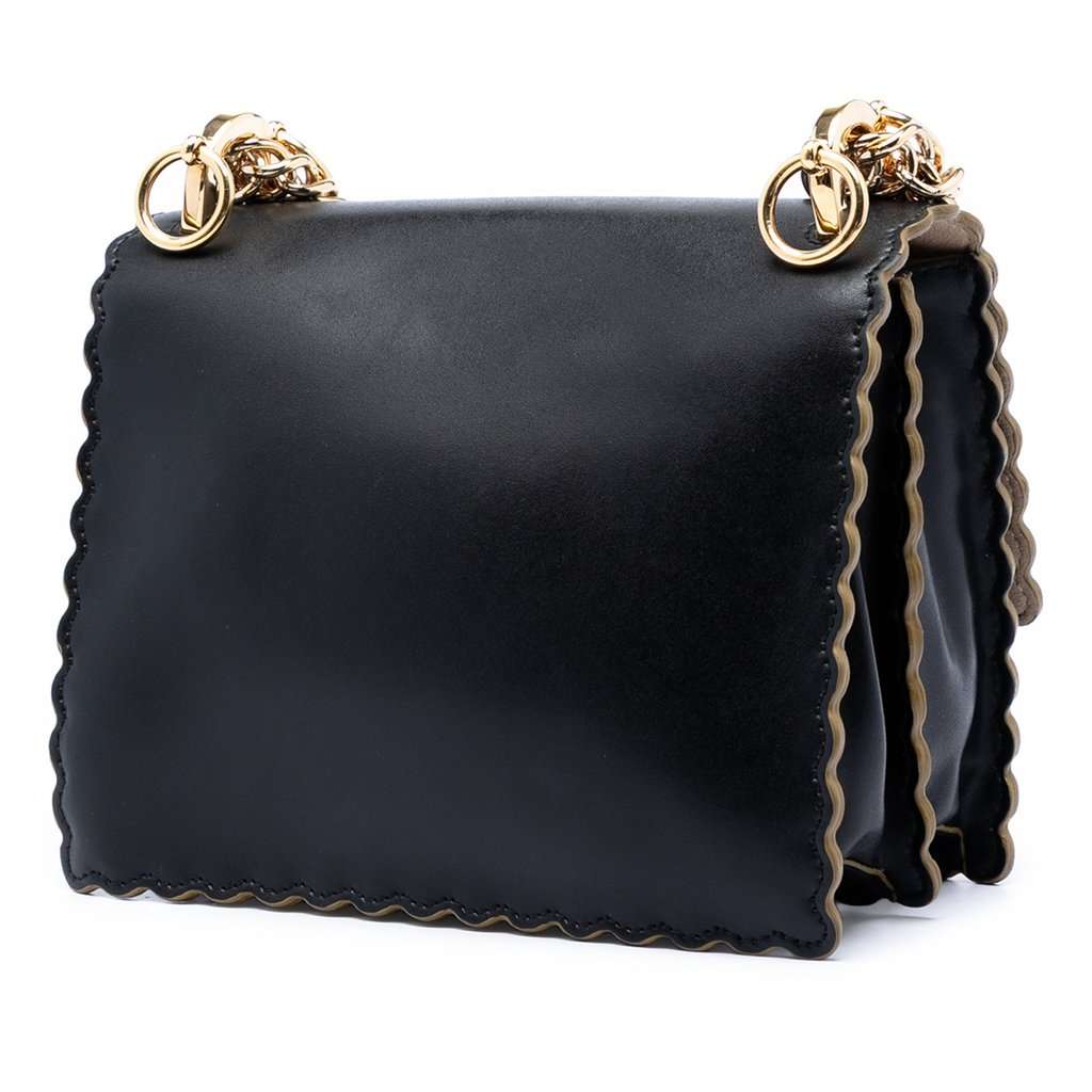 Fendi Small Scalloped Leather Kan I Crossbody Black Leather Very good - Back View