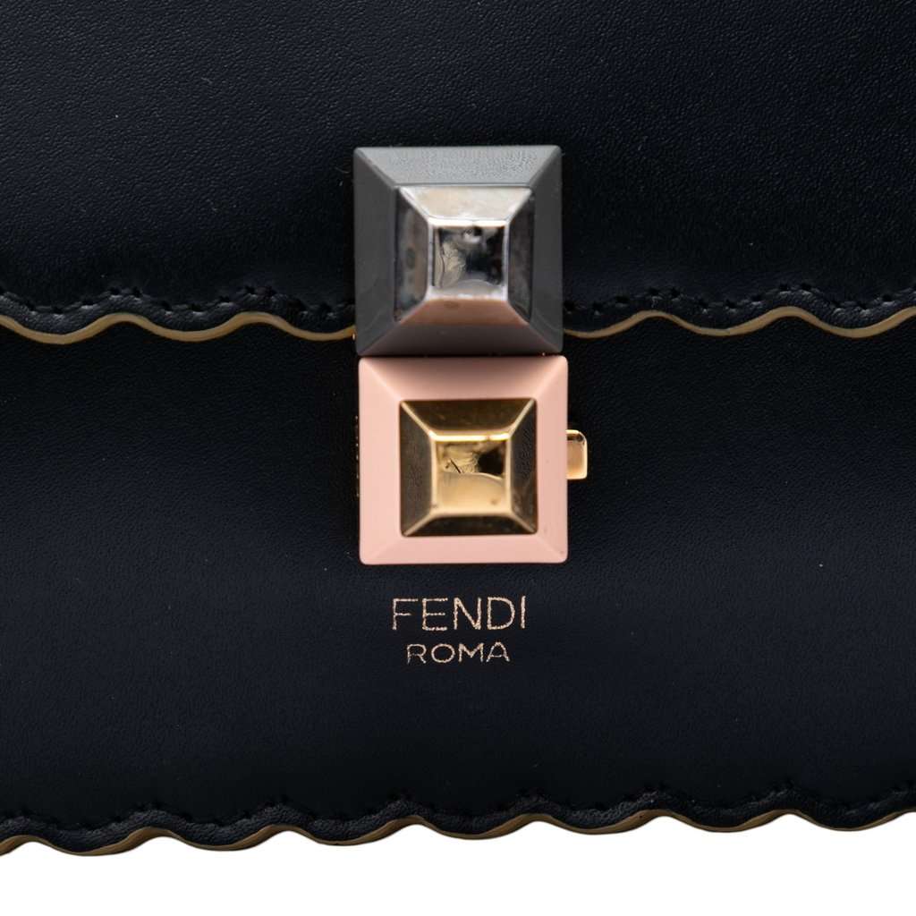 Fendi Small Scalloped Leather Kan I Crossbody Black Leather Very good - Box View