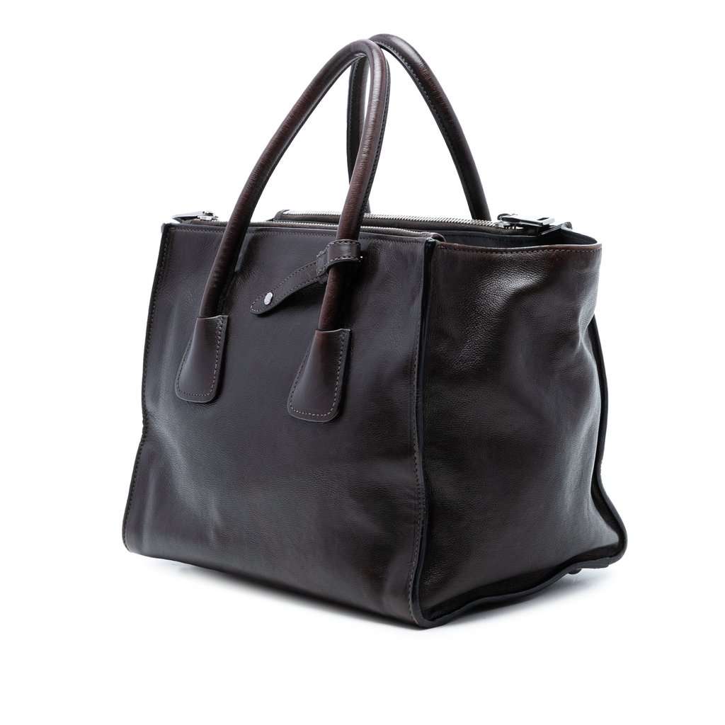 Prada Glace Calf Twin Pocket Double Handle Satchel Brown Leather Very good condition - Back View