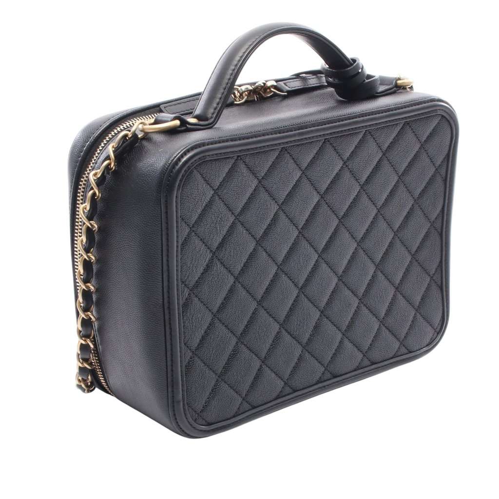 Chanel Large Caviar CC Filigree Vanity Case Black Leather Very good - Back View