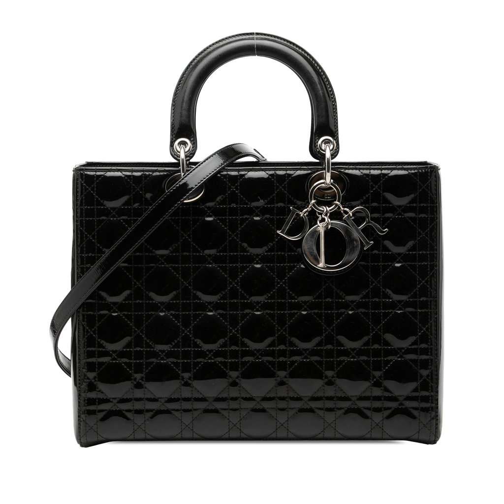 Dior Large Patent Cannage Lady Dior Black Leather Very good condition - Front View