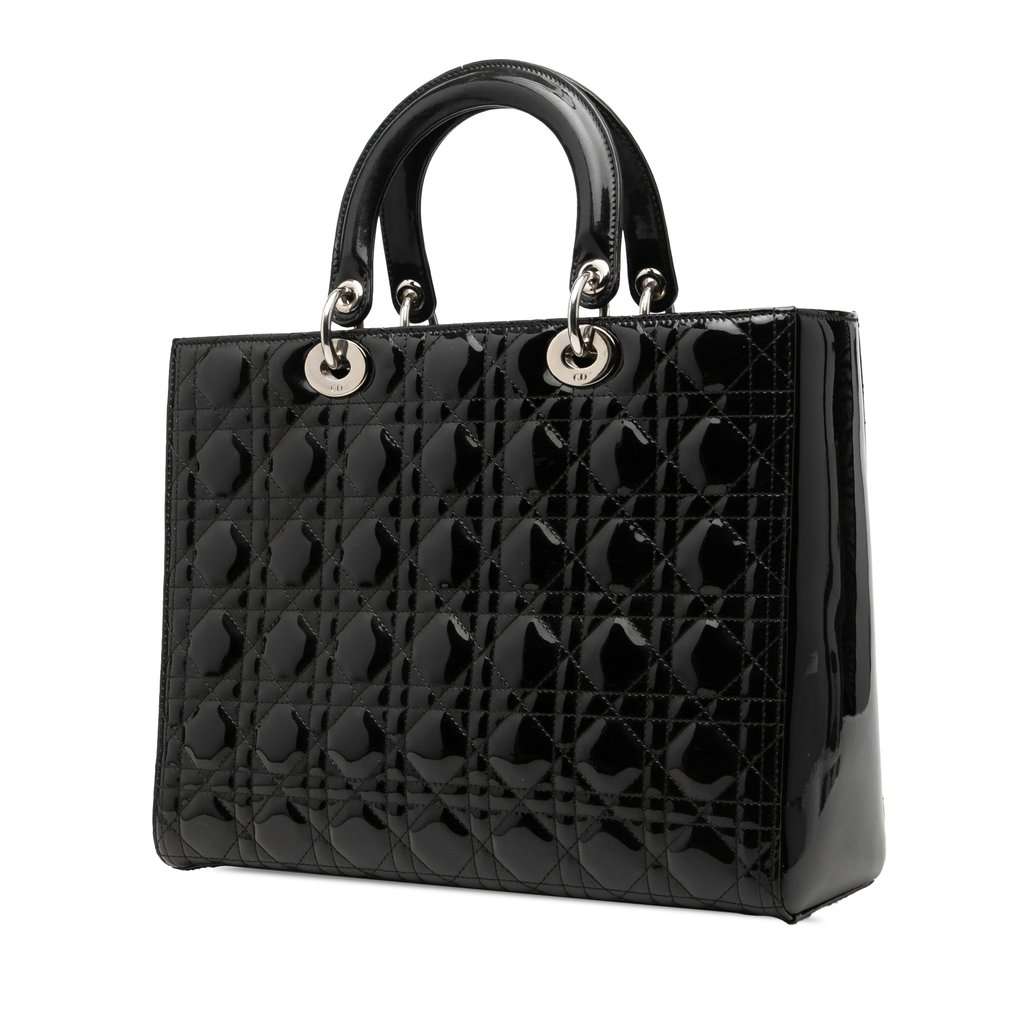 Dior Large Patent Cannage Lady Dior Black Leather Very good condition - Back View