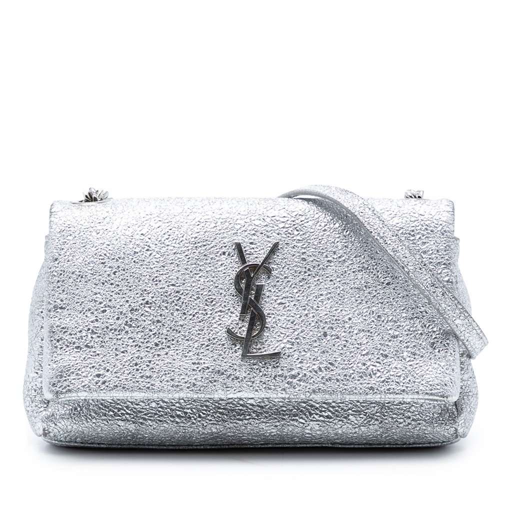 Saint Laurent Toy Metallic Crackled Calfskin Monogram West Hollywood Crossbody Silver Leather Very good condition - Front View