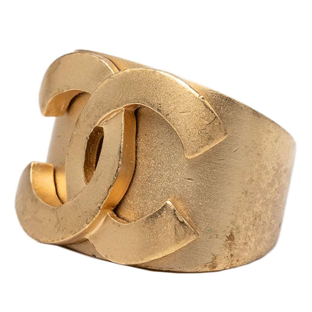 Chanel CC Gold Plated Band Ring Gold Metal Very good - Back View