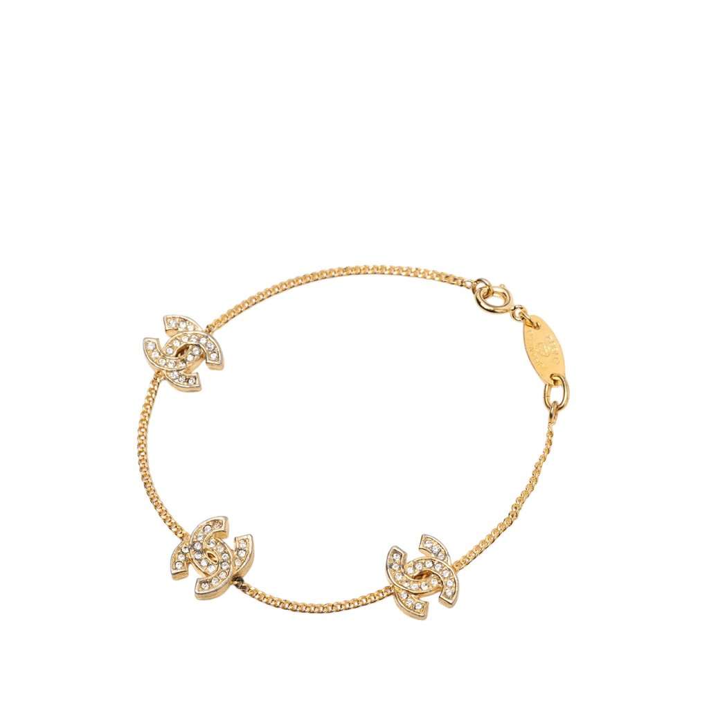 Chanel CC Gold Plated Strass Charm Bracelet Gold Metal Very good condition - Back View