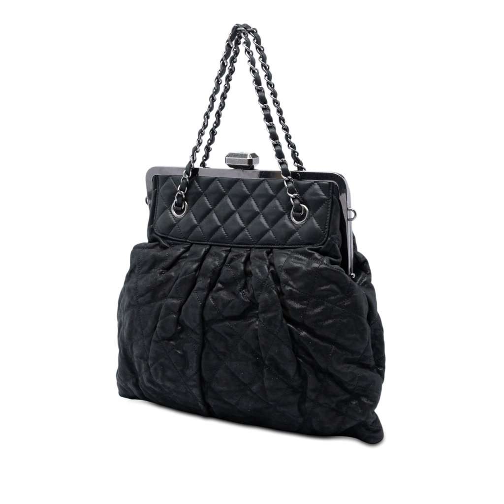Chanel Quilted Iridescent Calfskin Chic Quilt Frame Satchel Black Leather Very good condition - Back View