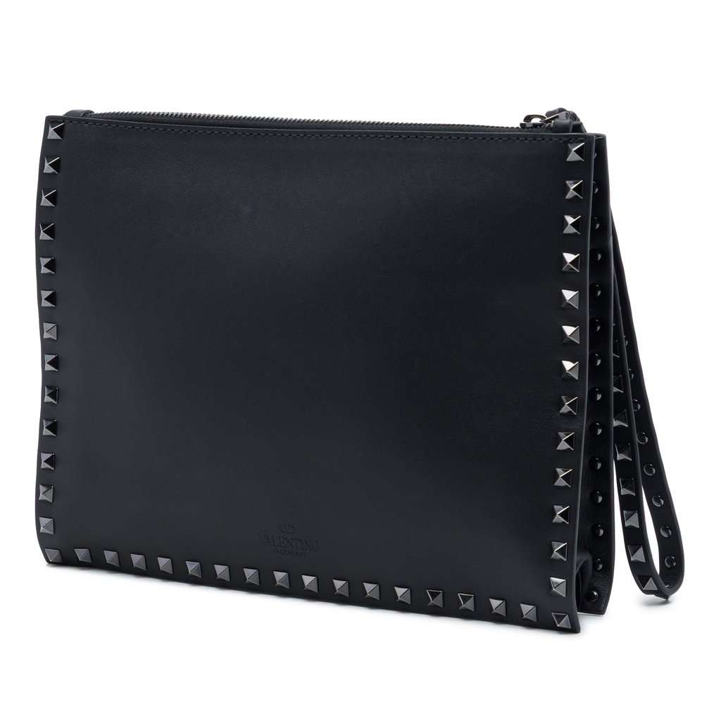 Valentino Leather Rockstud Untitled Wristlet Clutch Black Leather Very good - Back View