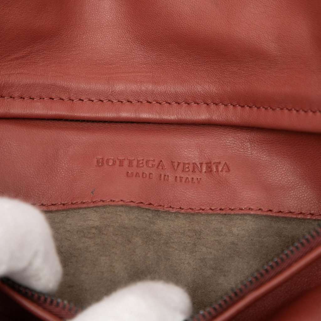 Bottega Veneta Nappa Embossed Intrecciato Turn Lock Clutch Brown Leather Very good condition - Box View