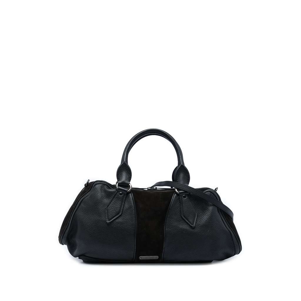 Burberry Grained Calfskin and Suede Satchel Black Leather Good - Front View