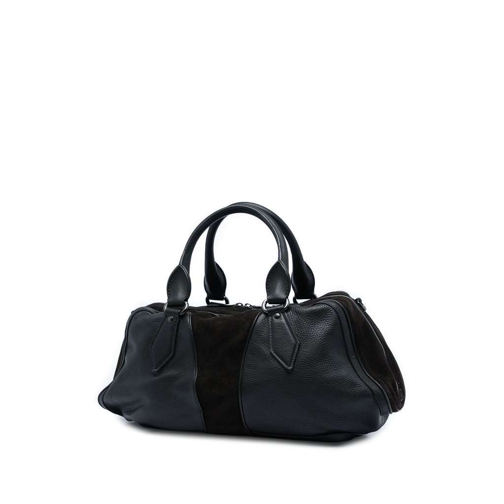 Burberry Grained Calfskin and Suede Satchel Black Leather Good - Back View