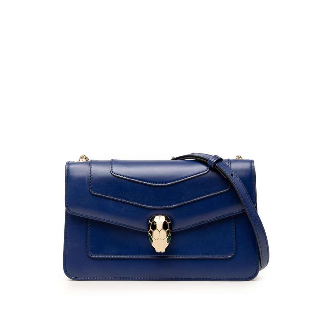 Bvlgari Small Leather Serpenti Forever Chain Crossbody Blue Leather Very good - Front View