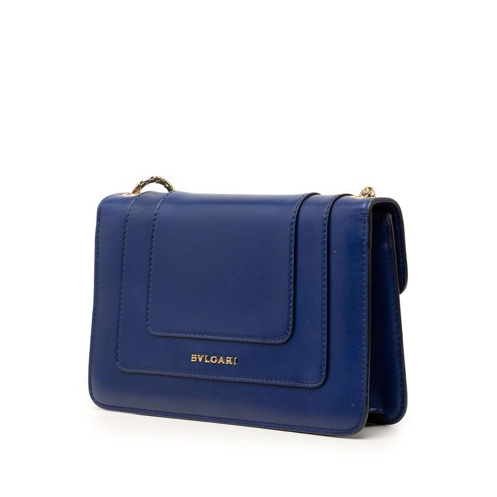 Bvlgari Small Leather Serpenti Forever Chain Crossbody Blue Leather Very good - Back View