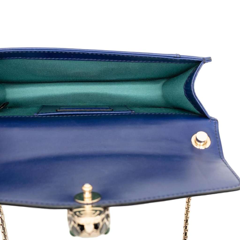 Bvlgari Small Leather Serpenti Forever Chain Crossbody Blue Leather Very good - Model View