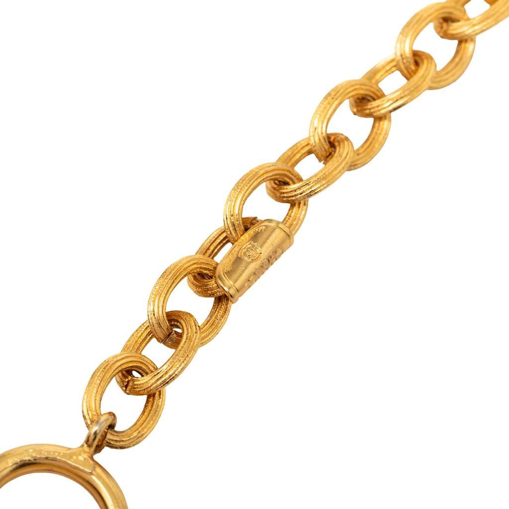 Chanel Gold Plated Medallion Lion Crest Necklace Gold Metal Very good - Model View