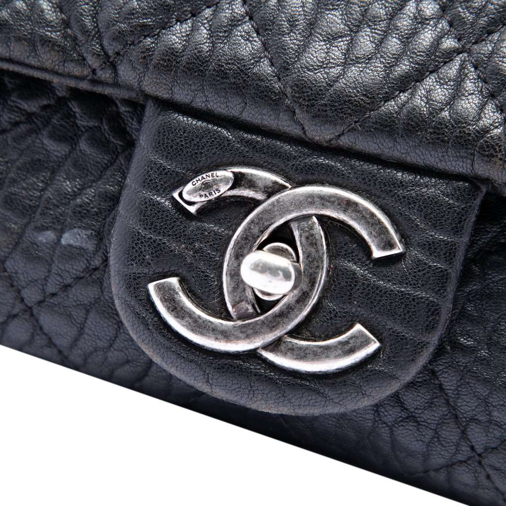 Chanel Small Quilted Distressed Calfskin Easy Flap Black Leather Very good condition - Box View