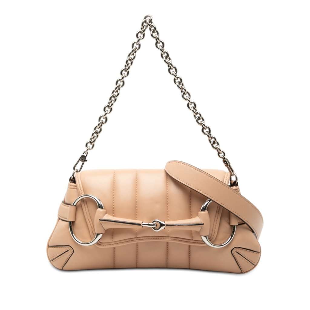Gucci Small Quilted Calfskin Horsebit Chain Satchel Beige Leather Very good condition - Front View