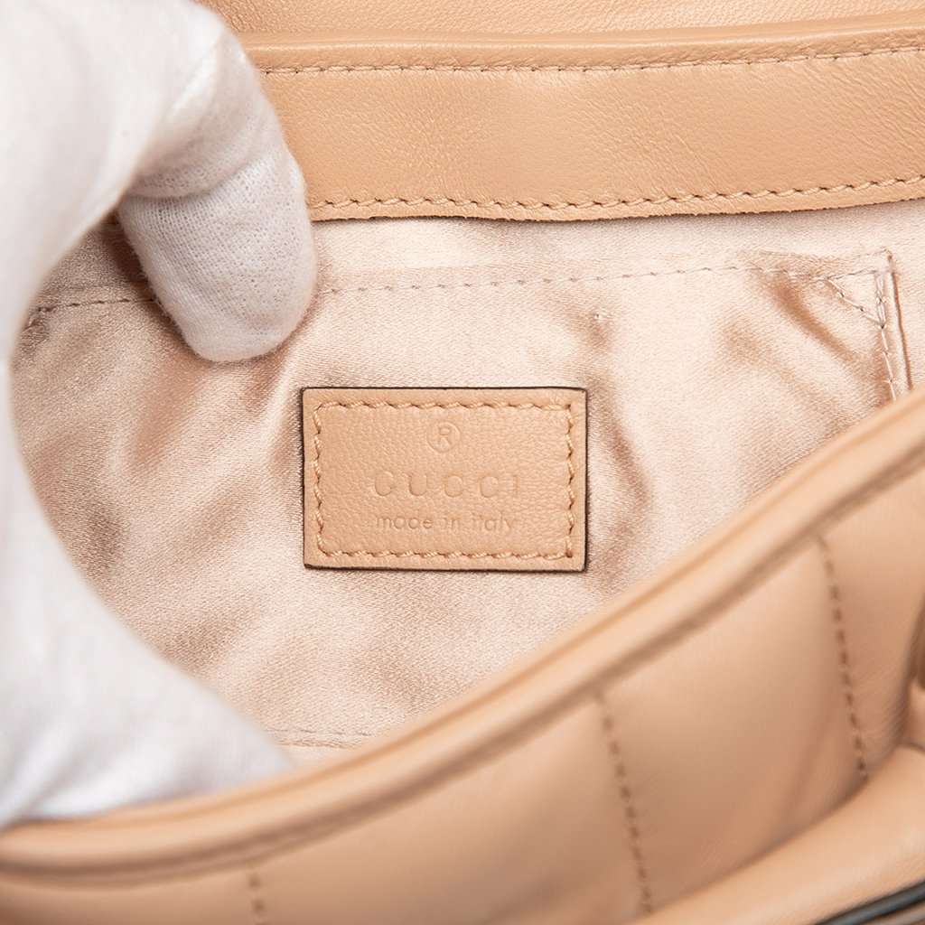 Gucci Small Quilted Calfskin Horsebit Chain Satchel Beige Leather Very good condition - Box View
