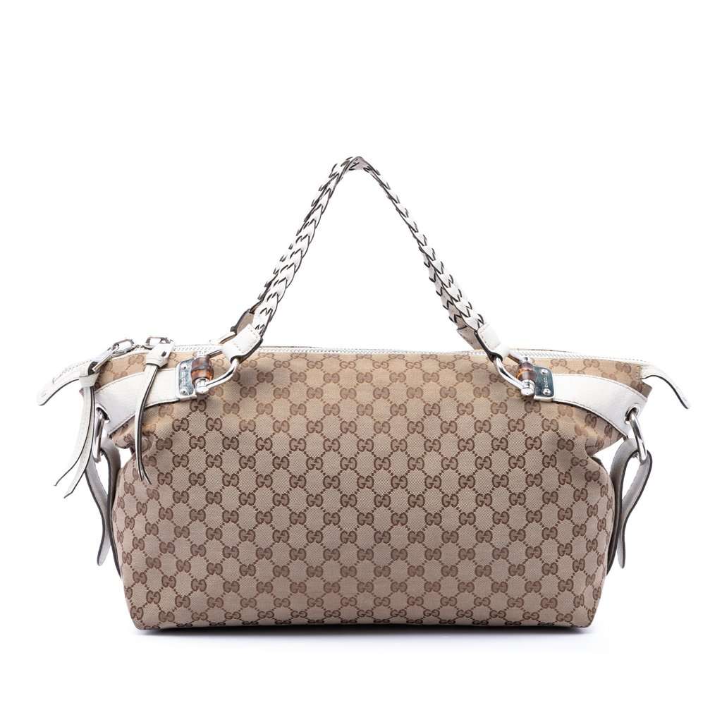 Gucci Medium GG Canvas Bamboo Bar Tote Beige Very good - Front View
