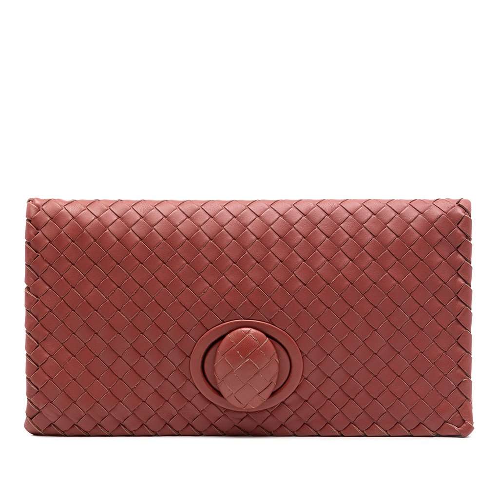 Bottega Veneta Nappa Intrecciato Turn Lock Clutch Red Leather Very good - Front View