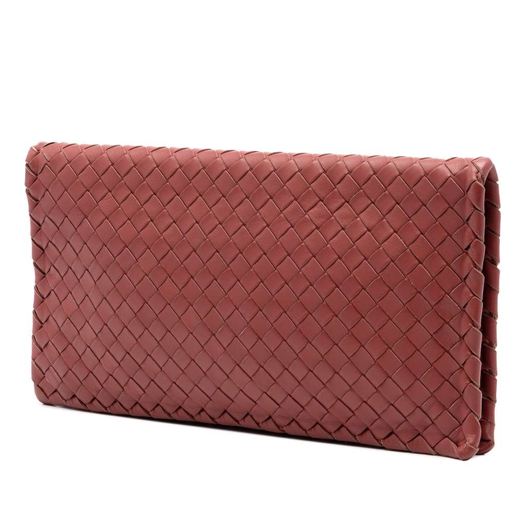 Bottega Veneta Nappa Intrecciato Turn Lock Clutch Red Leather Very good - Back View