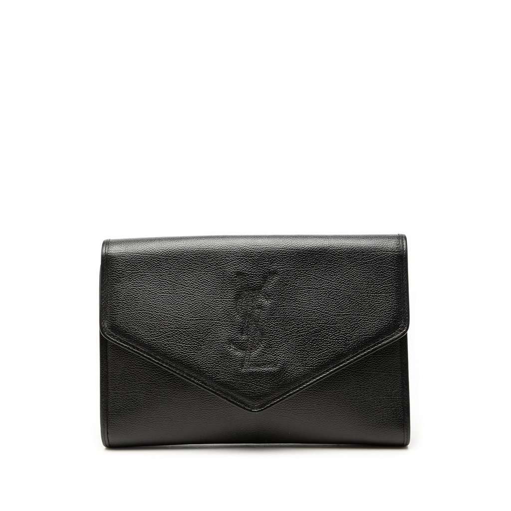 Saint Laurent Grain de Poudre Envelope Clutch Black Leather Very good - Front View