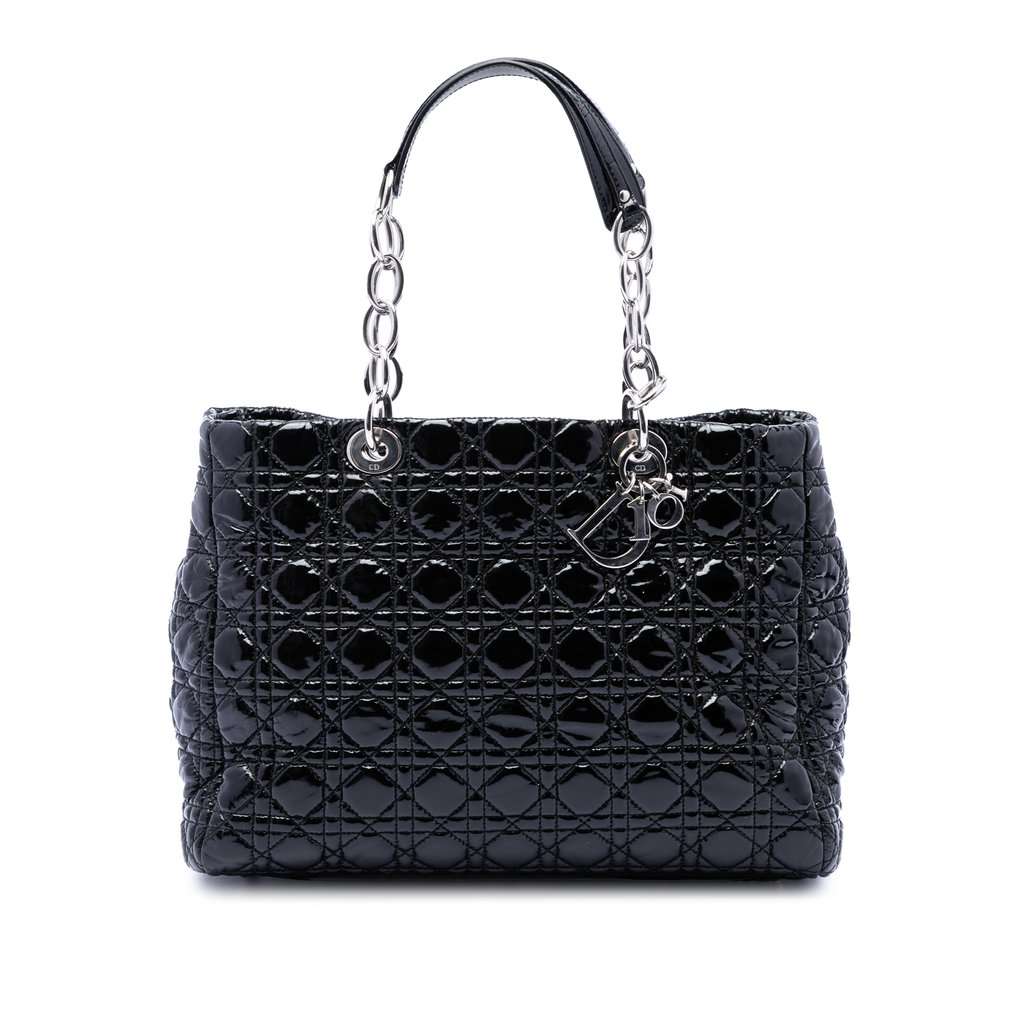 Dior Large Patent Cannage Lady Dior Soft Shopping Tote Black Leather Very good condition - Front View